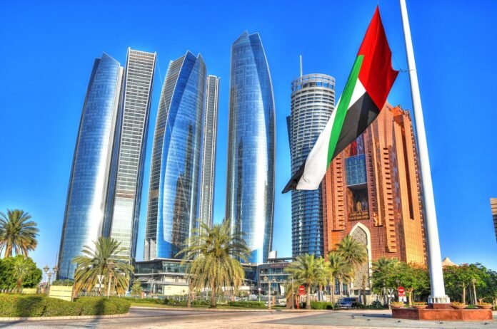 abu, dhabi, skyline, city, uae, flag, arab, abu dhabi, emirates, hdr, desert, nature, skyscraper, blue, sky, business, center, blue sky, travel, day, design, horizon, line, palm, river, arabic, architecture